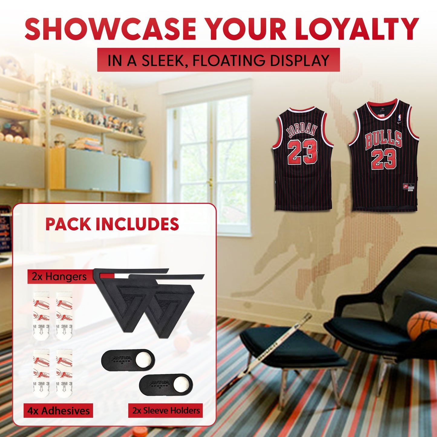 (With Sleeve Holders) Invisible Wall Jersey Hanger