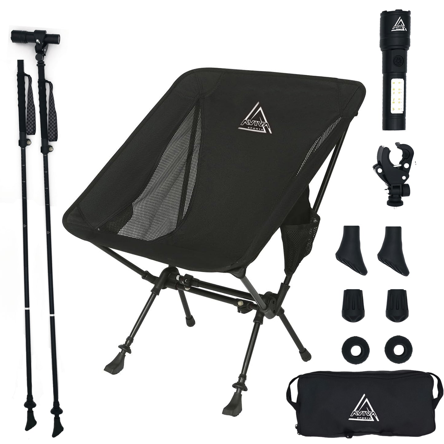 3-in-1 Trekking Poles with Chair & Flashlight
