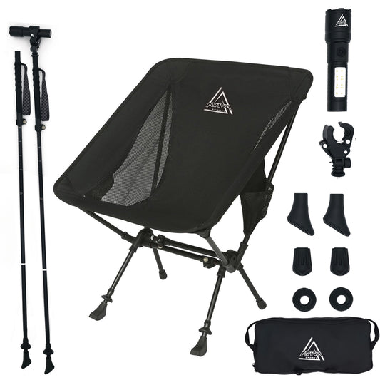 3-in-1 Trekking Poles with Chair & Flashlight